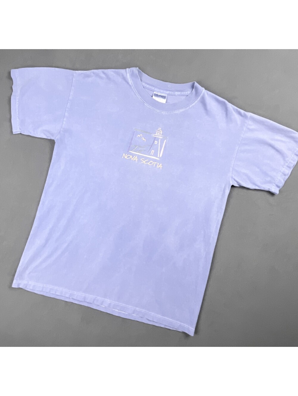 Vintage Embroidered T-Shirt, Lavender Nova Scotia Lighthouse Shirt